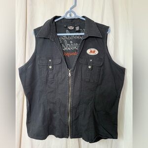 VTG Harley Davidson Black Vest Embroidered Motor HD Cycles Patch Womens Sz XXL